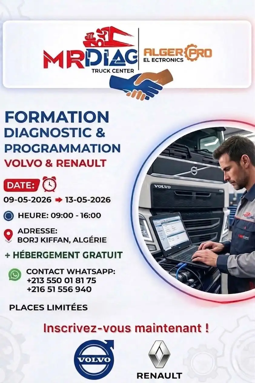 formation mai 5 Formation Diagnostic et Programmation Camions et Bus Volvo Renault – Stage Professionnel en Algérie (Mai 2026)